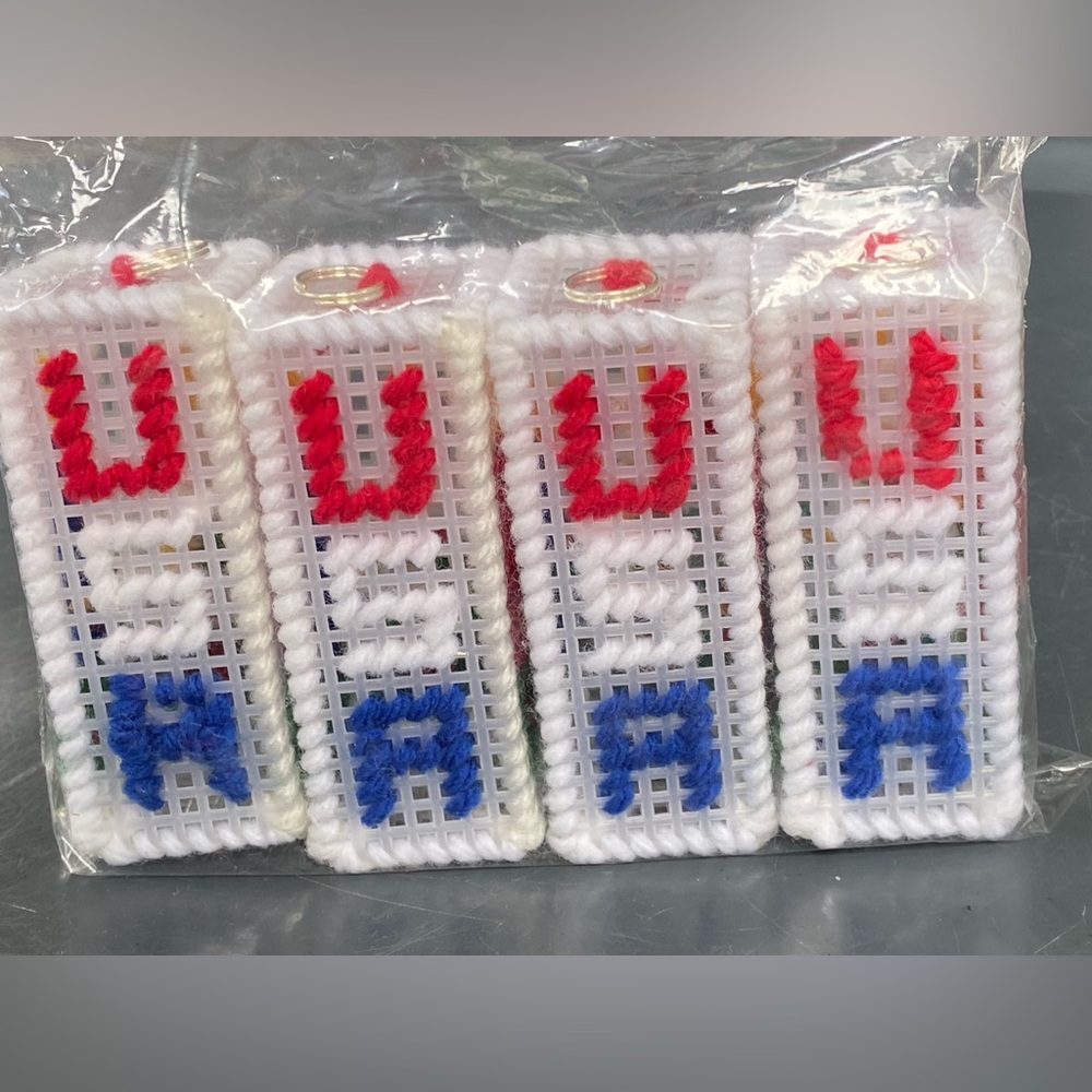 4 HANDCRAFTED Vintage NEEDLEPOINT CHRISTMAS ORNAMENT Plastic  CANDLE